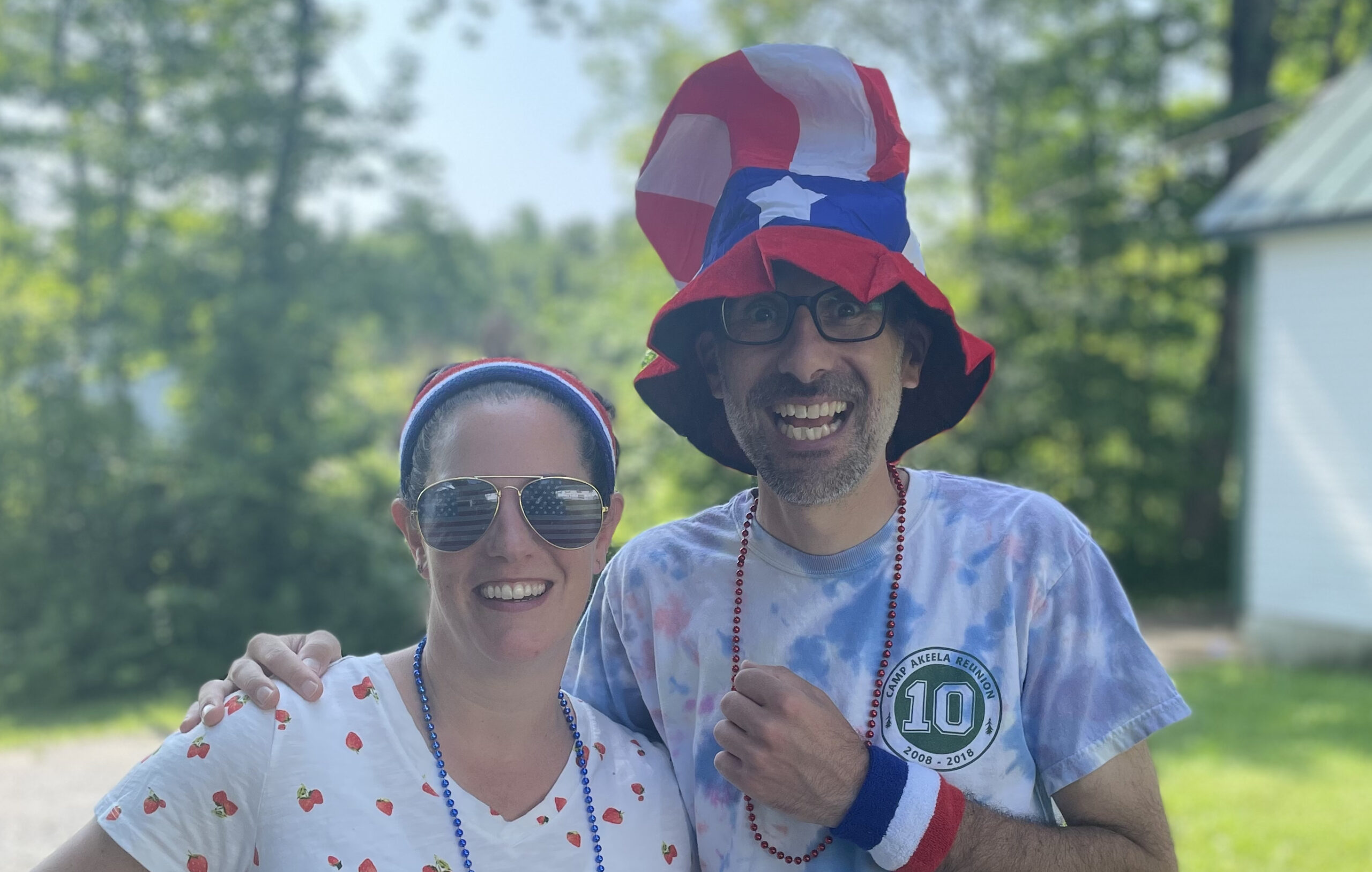 Debbie and Eric Sasson in silly 4th of July costumes